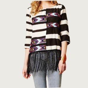 Anthropologie Floreat latitudes tribal fringe Stripe Top